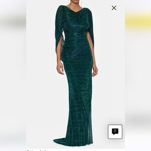 Best and Adam Scoop Neck Glitter Cape Sheath Gown